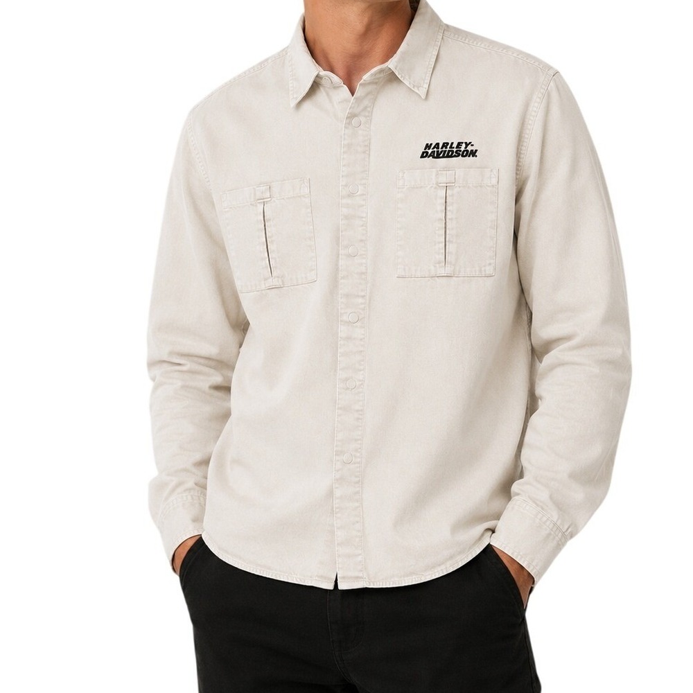 Harley Davidson‎ Gray Long Sleeve Cotton Work Shirt Mens XXL